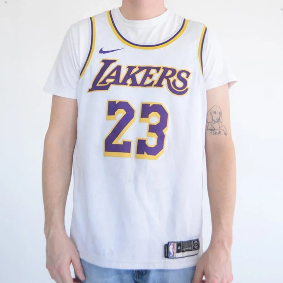 Nike NBA LA Lakers Lebron James White Purple Dri-fit A1G513968F Swingman  Jersey - Picture 2 of 10